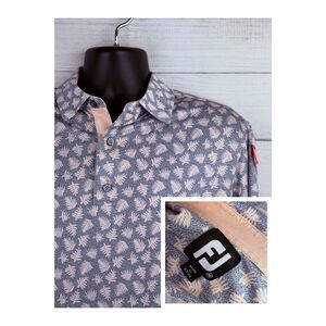 FootJoy Polo Mens M Gray Peach Leaf Print Golf Shirt Timberlinks